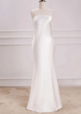 Penelope | Mermaid Strapless White Satin Long Birdesmaid Dress - Price #price_variant_lowest# - White - PromDressClub